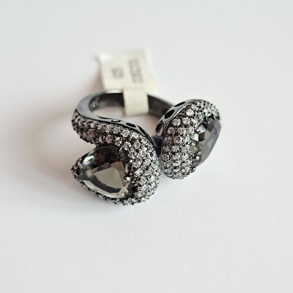 New Sterling Silver Double Smoky Quartz Heart Cubic Zirconia Ring Size 7 - Picture 3 of 12